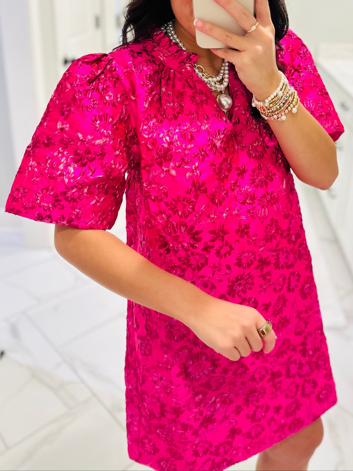 The Harrington Fuchsia Jacquard Shift Dress