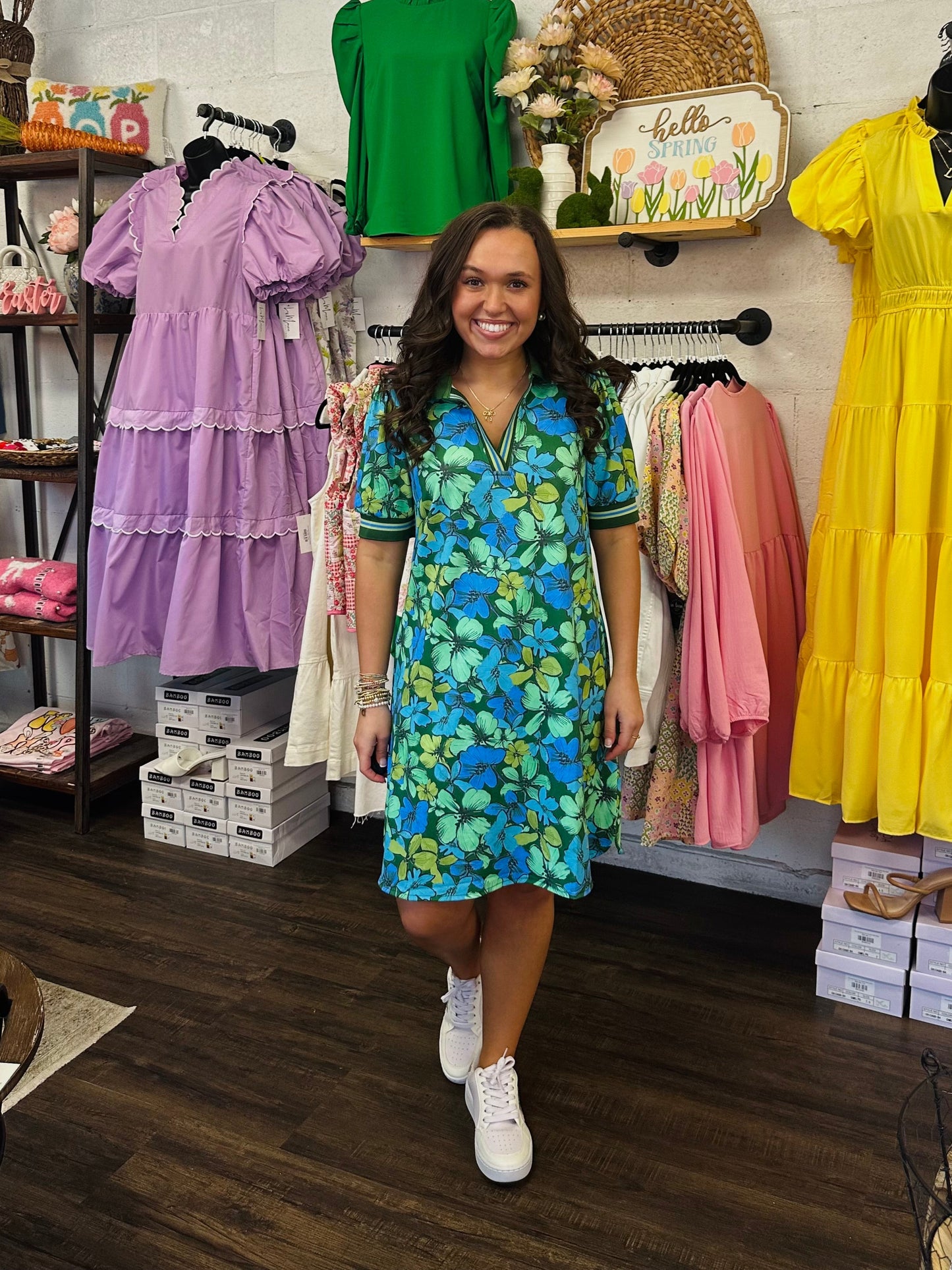 The Polo Printed Dress - Green + Blue