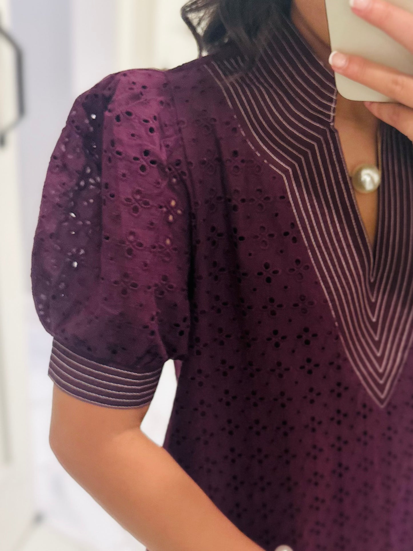 The Adley Merlot Eyelet Midi Dress