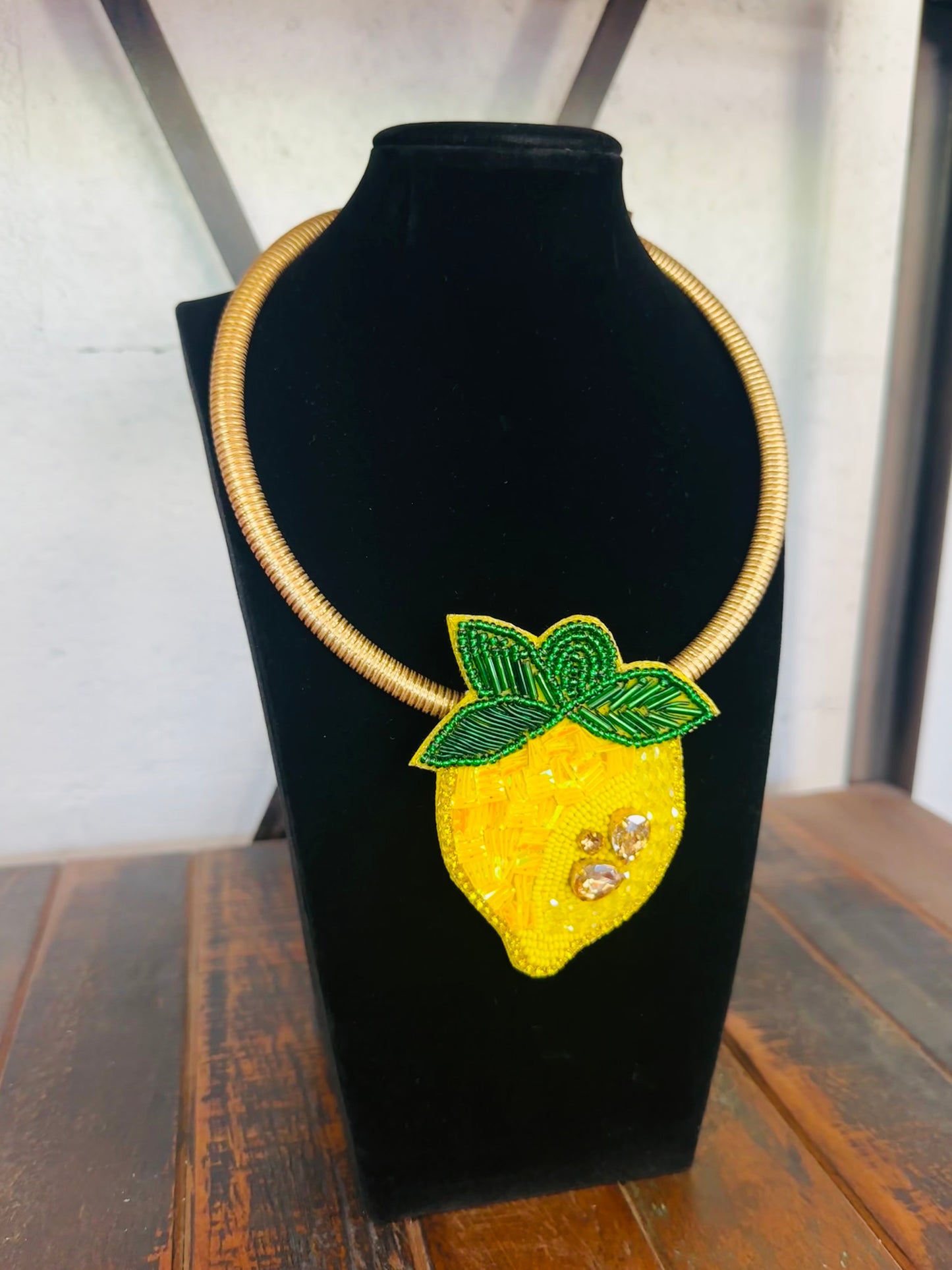 Yellow Beaded Lemon Collar Necklace