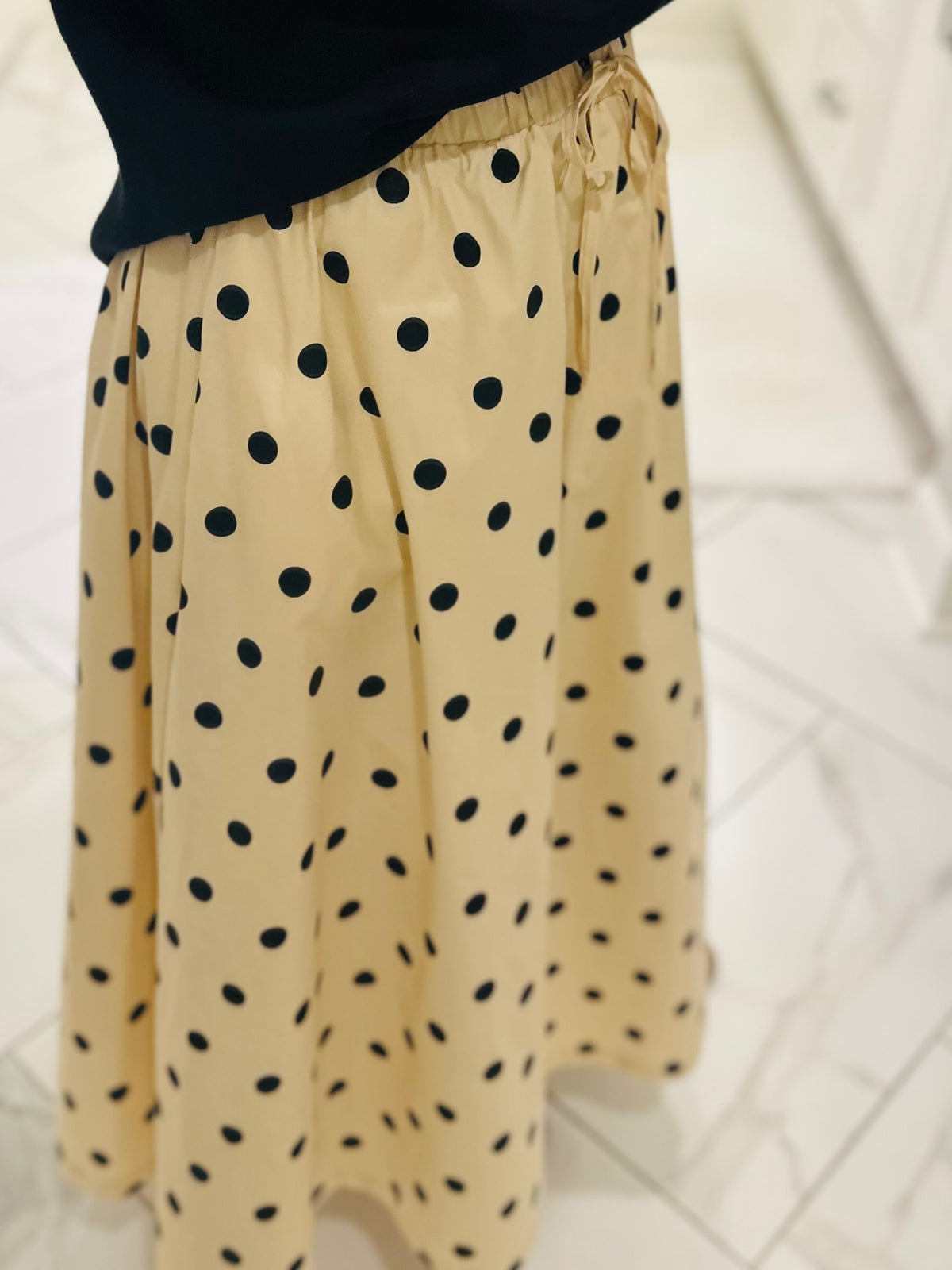 The Olivia Cream + Black Polka Dot Midi Skirt