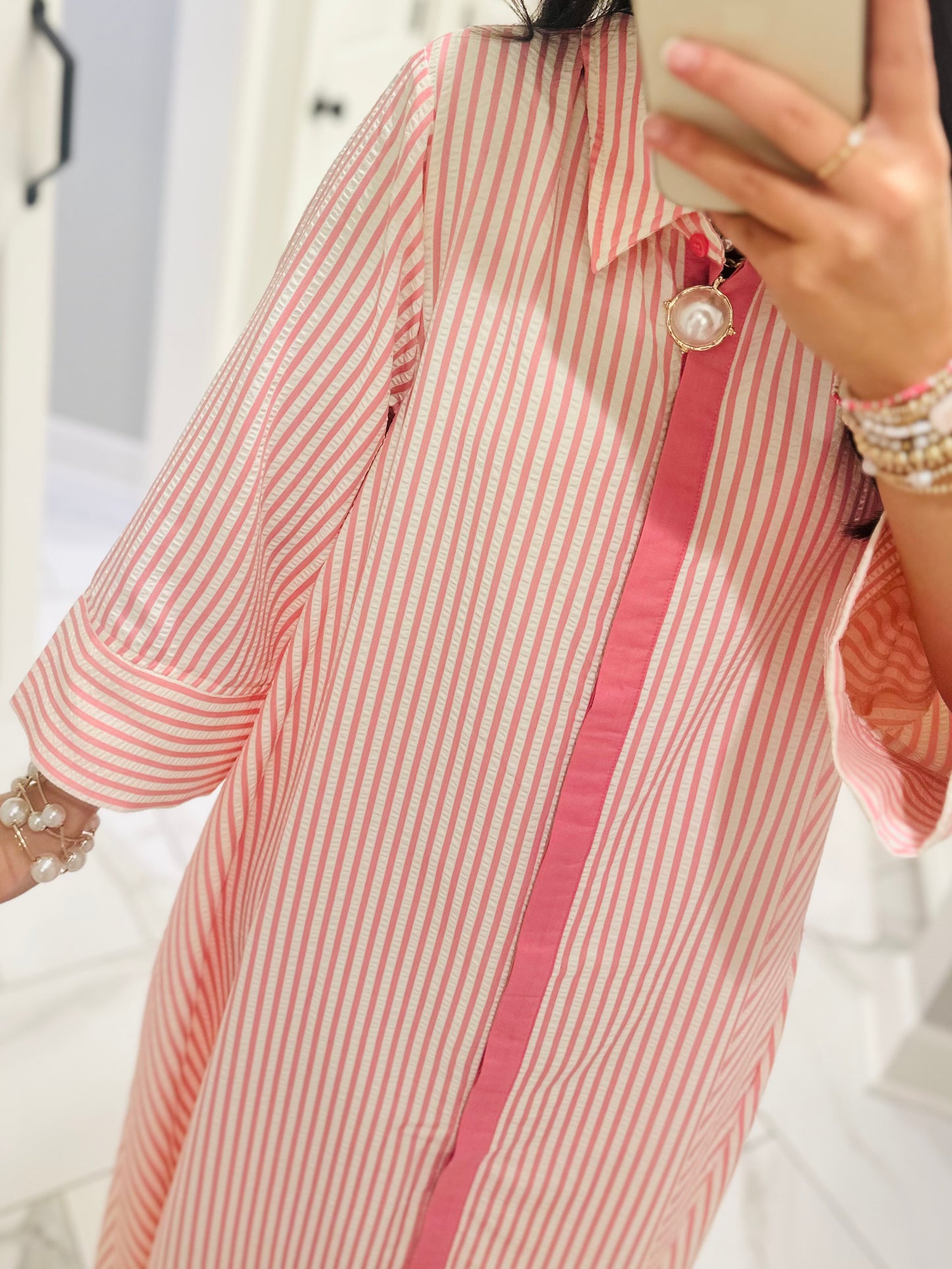 The Nora Pink Striped Midi Dress