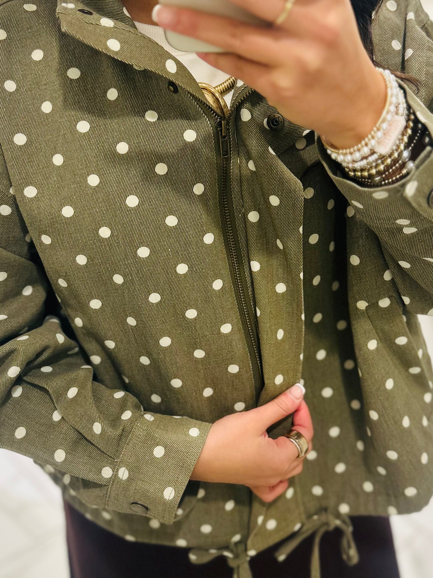 The Reese Olive Polka Dot Jacket