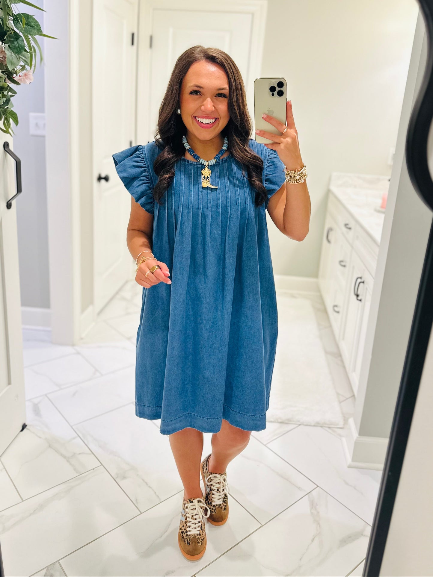 The Lucie Denim Pleated Dress