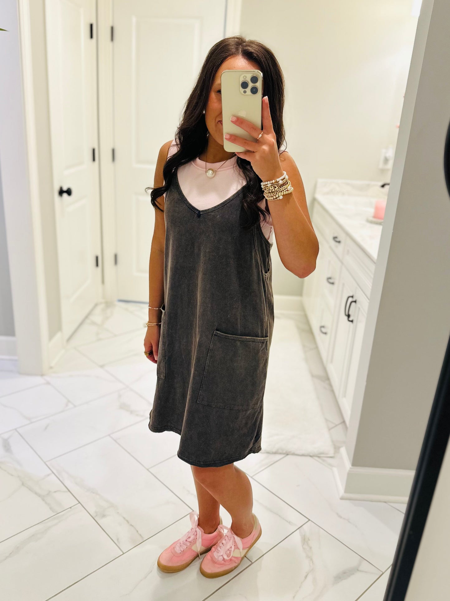 The Rhea Mineral Wash Tennis Dress - Ash Navy