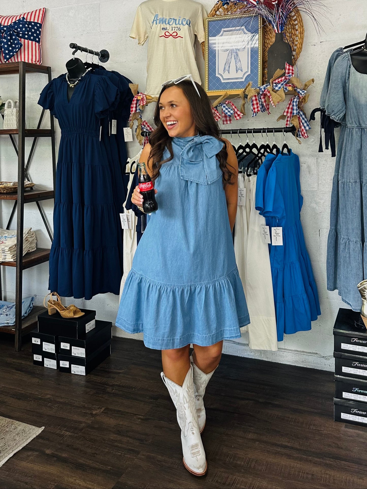 The Skylah Denim Bow Dress