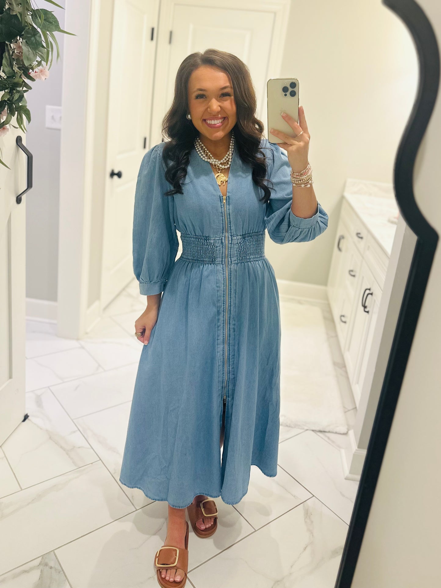 The Libby Denim Light Wash Midi Dress