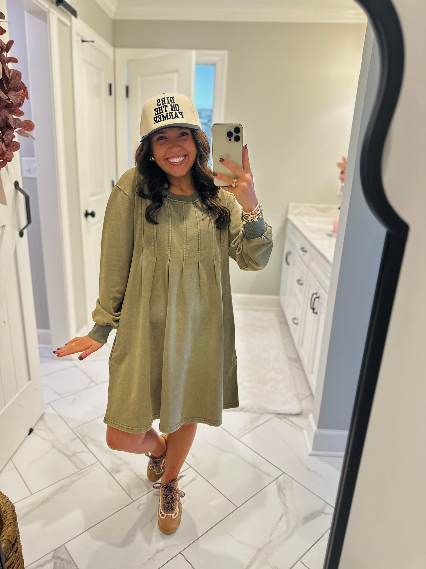 The Jadyn Moss Green Mineral Wash Dress