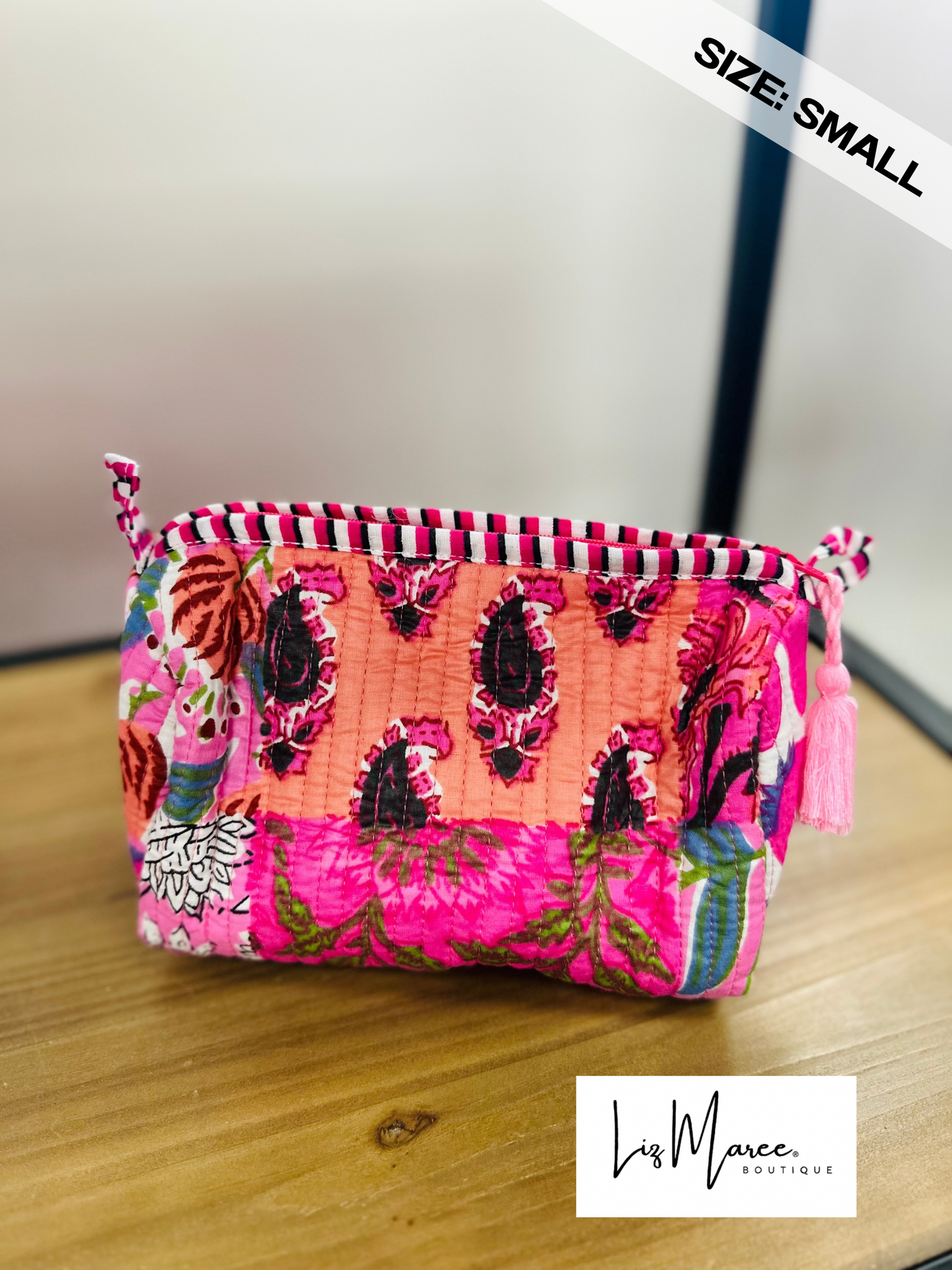 The Rose Pink Patchwork Quilted Cosmetic Bags - Set of 3