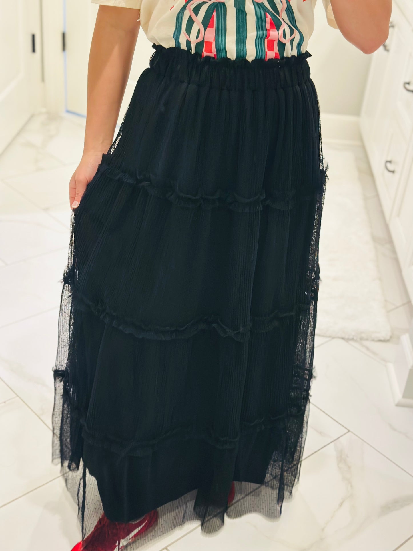 The Minnie Black Polkadot Tulle Tiered Skirt