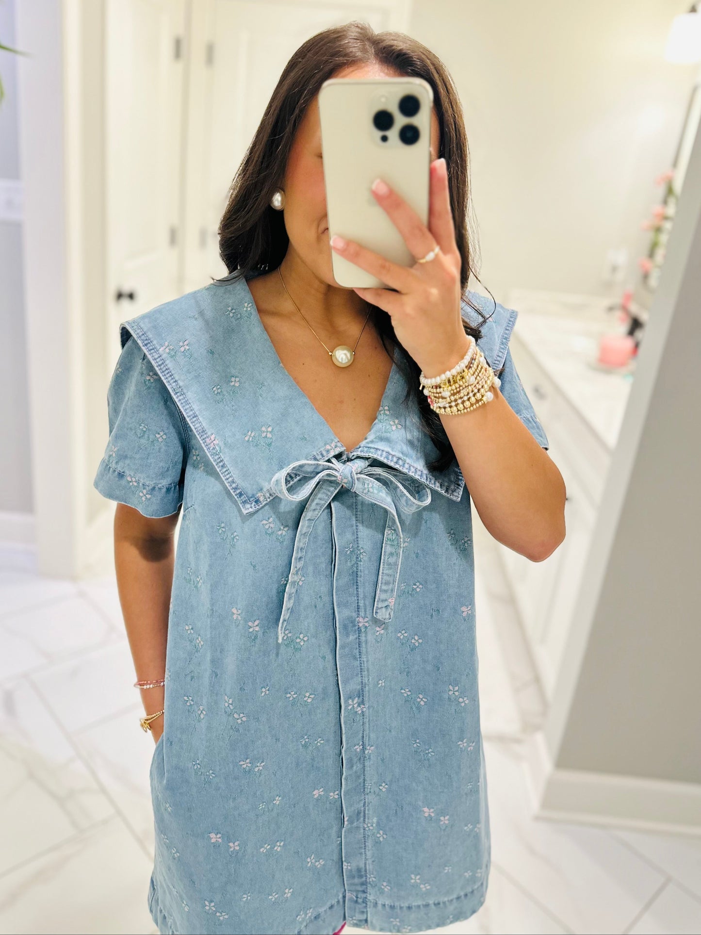 The Noa Collared Floral Denim Dress