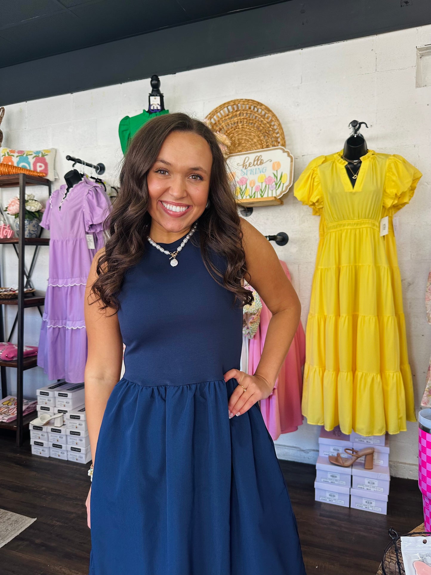 The Mya Navy Sleeveless Midi Dress