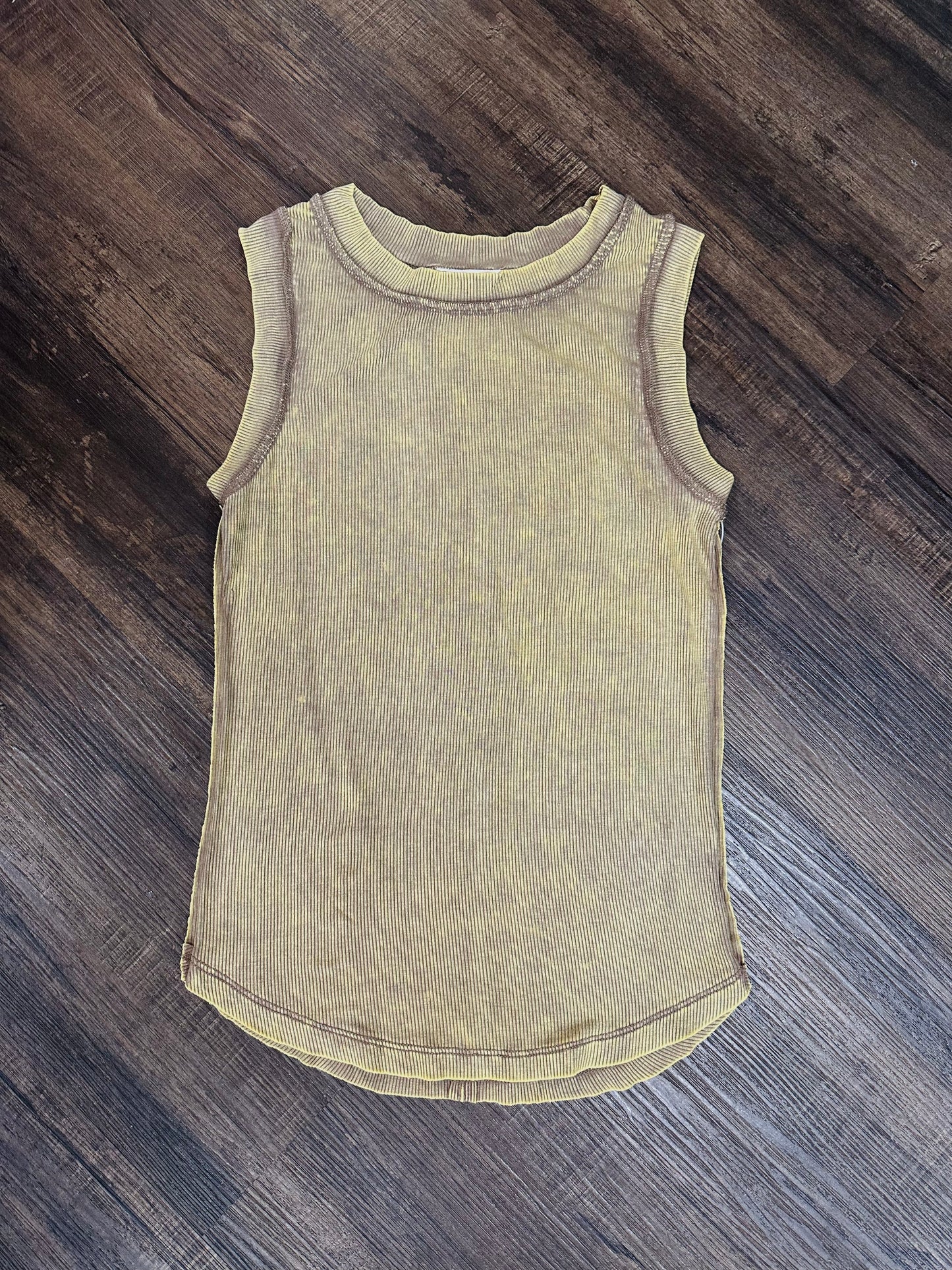 Mocha Acid Wash Ribbed Tank Top