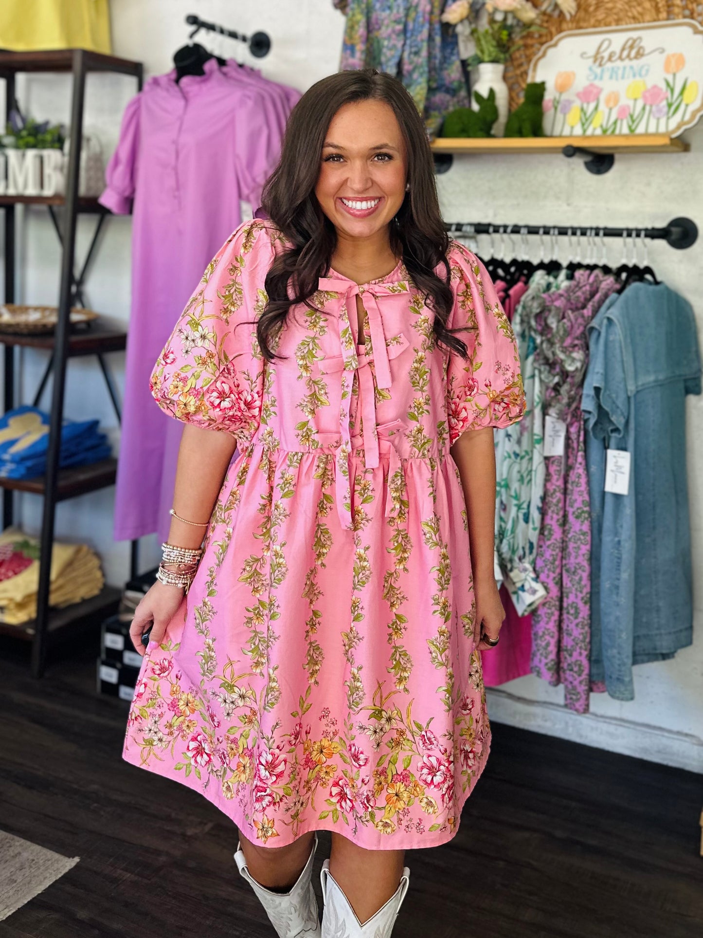 The Kate Pink Floral Bow Tie Dress