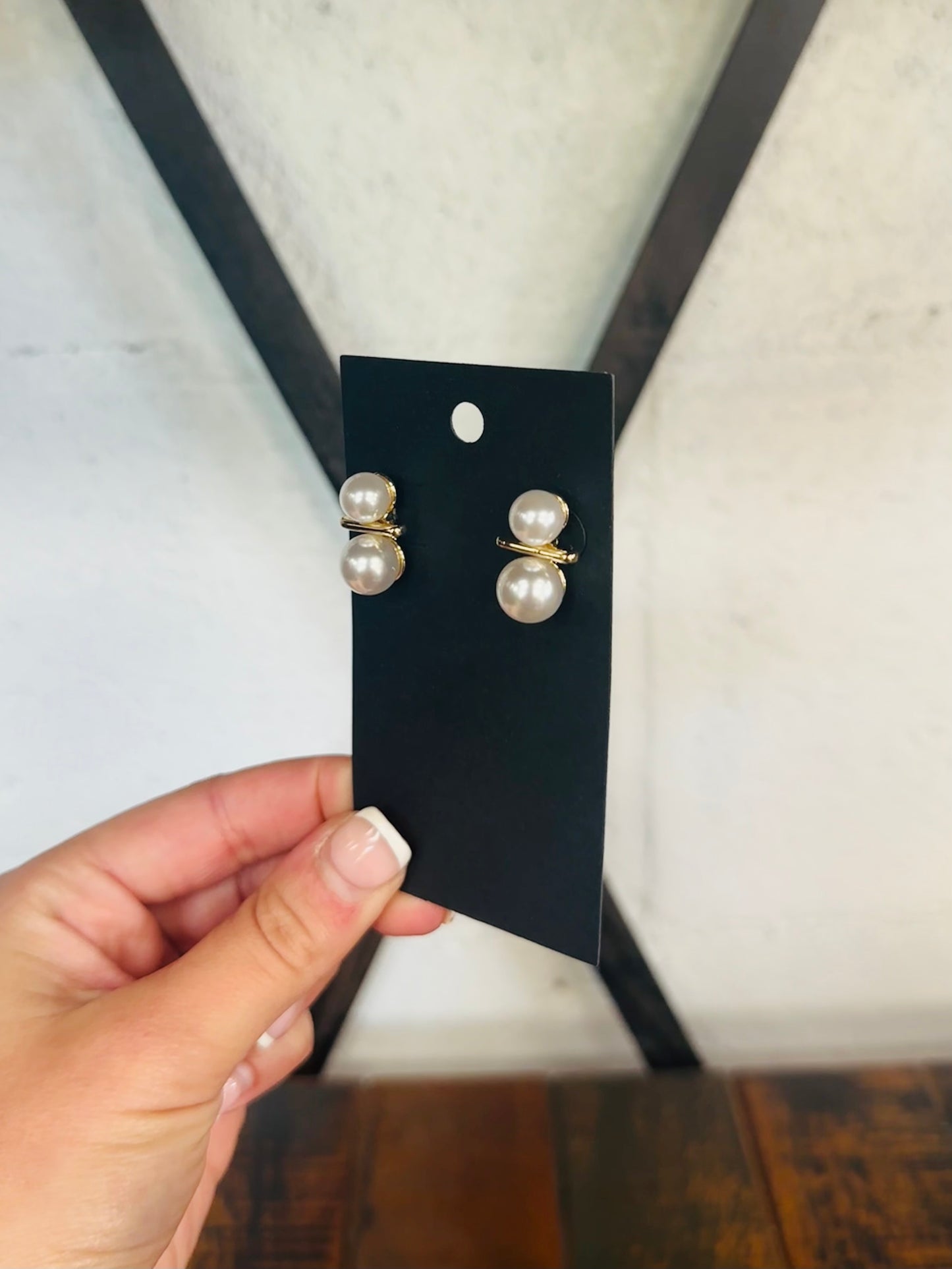 Gold Double Pearl Stud Earring