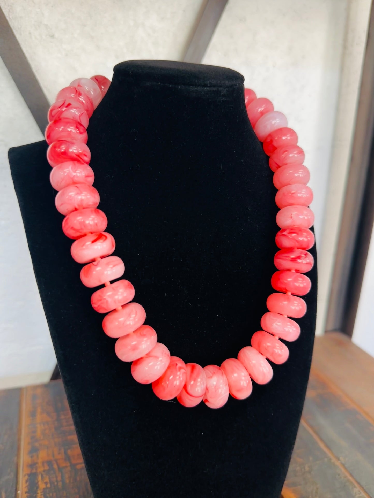 Coral Pink Chunky Marble Bead Necklace
