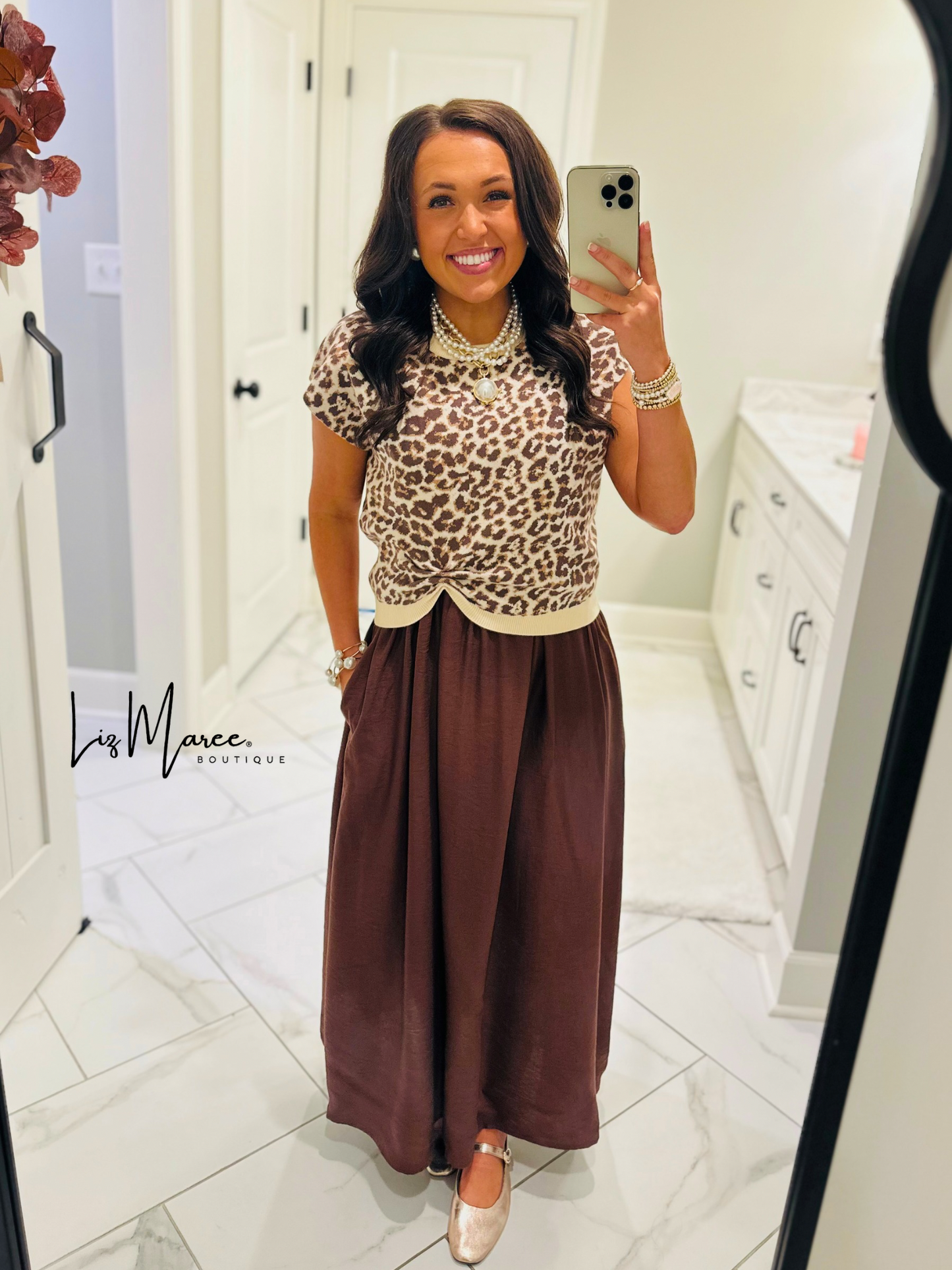The Chloe Leopard Brown Layered Midi Dress