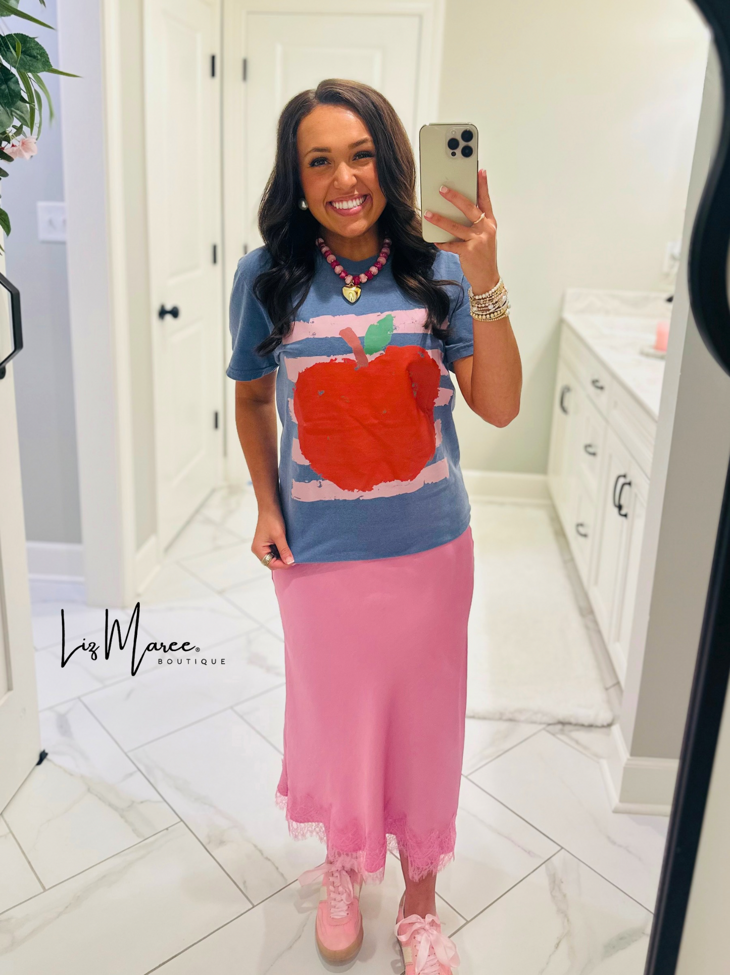 The Apple Pink Stripe Graphic Tee