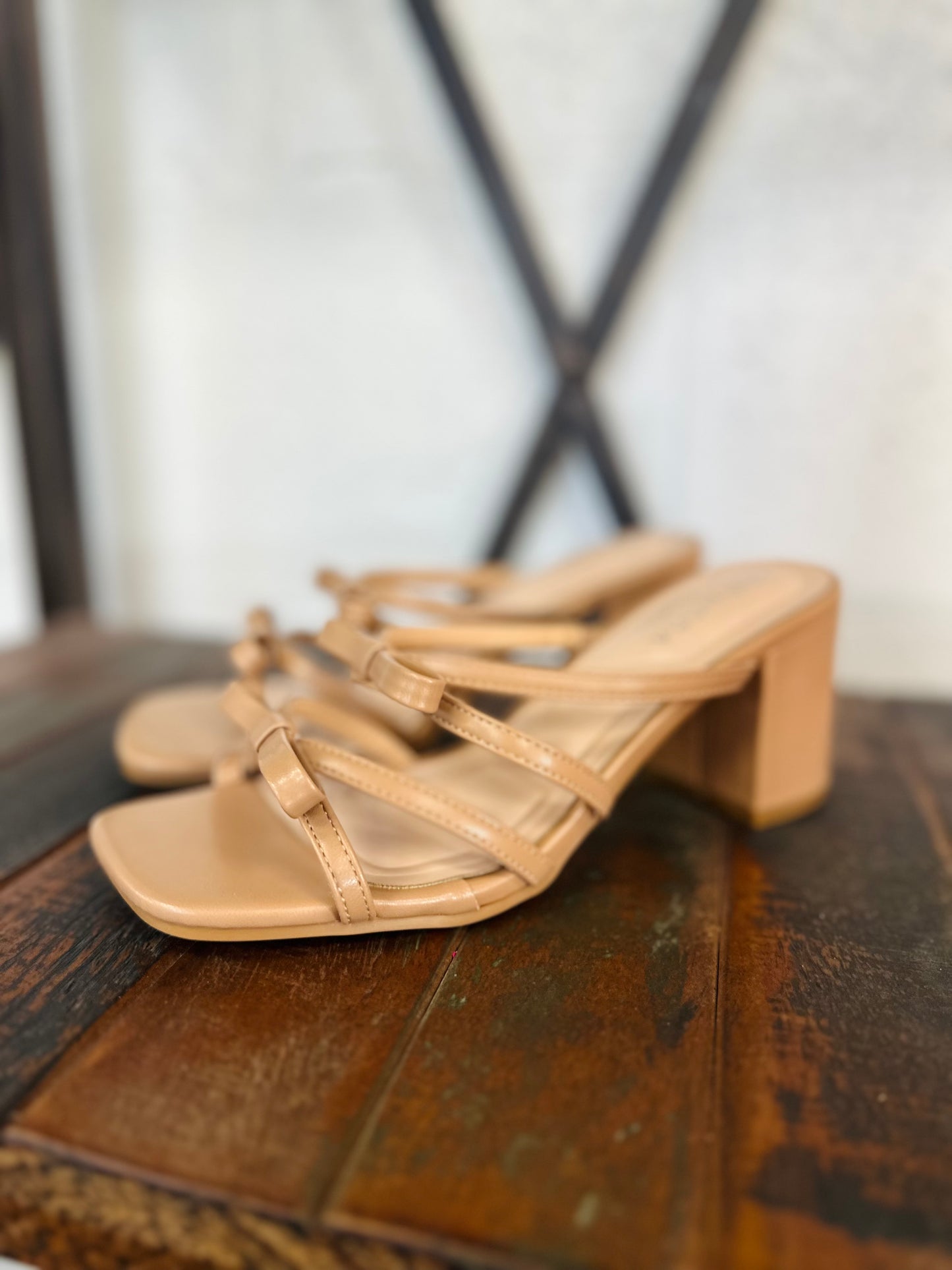 The Mylie Camel Double Bow Heel