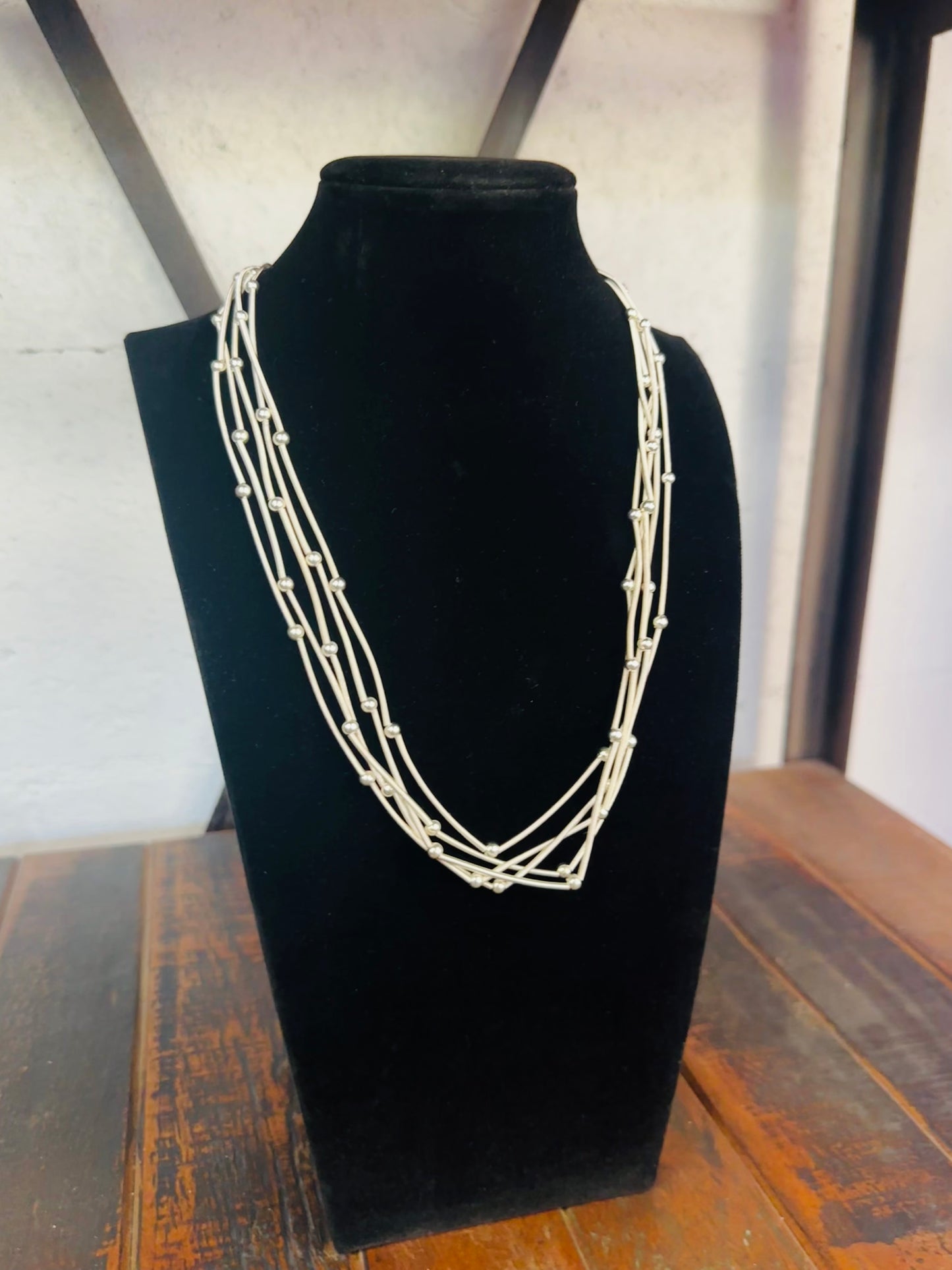Silver 5 Strand Beaded Necklace