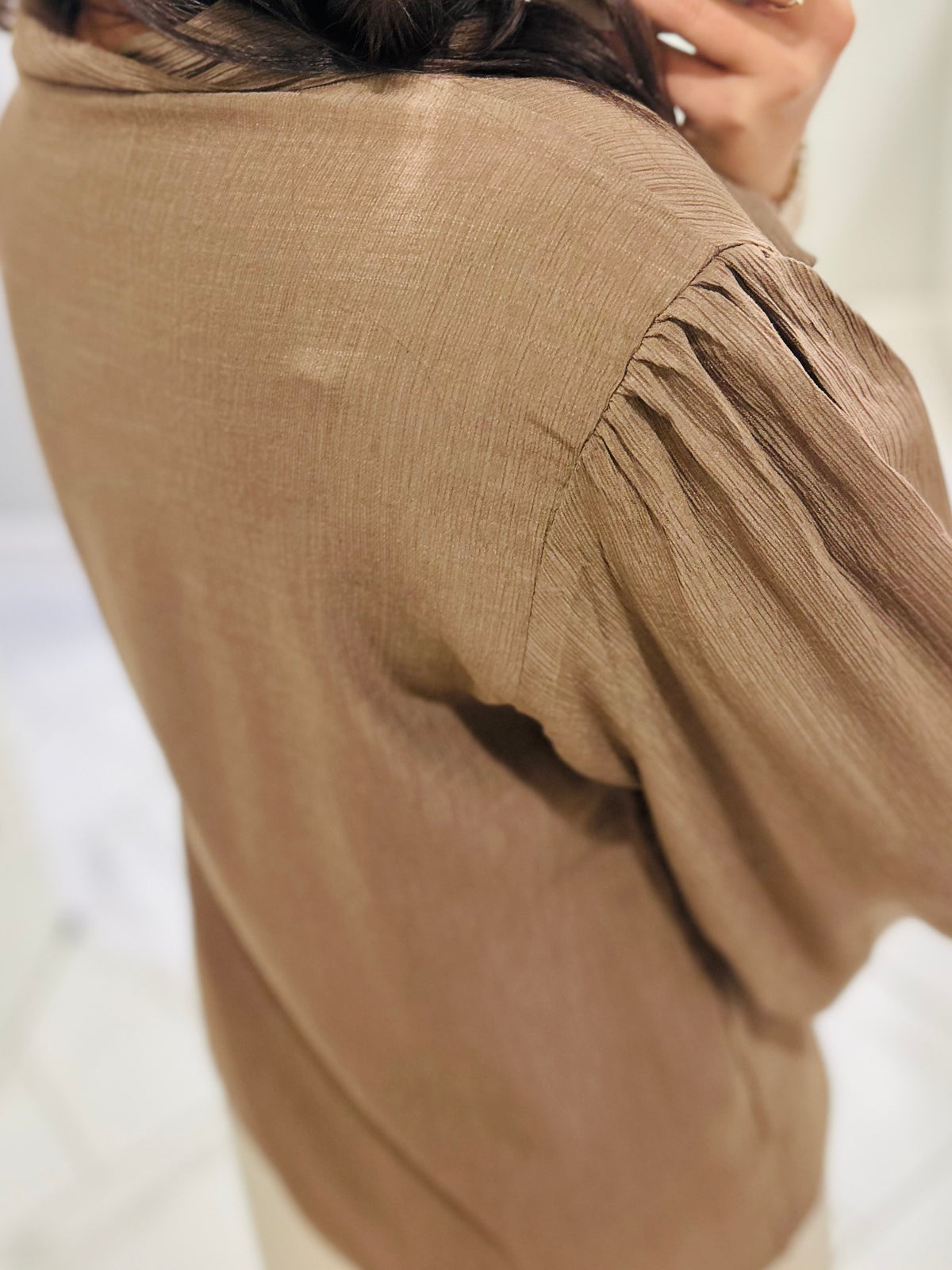 The Lorie Coco Brown Long Sleeve Bow Top