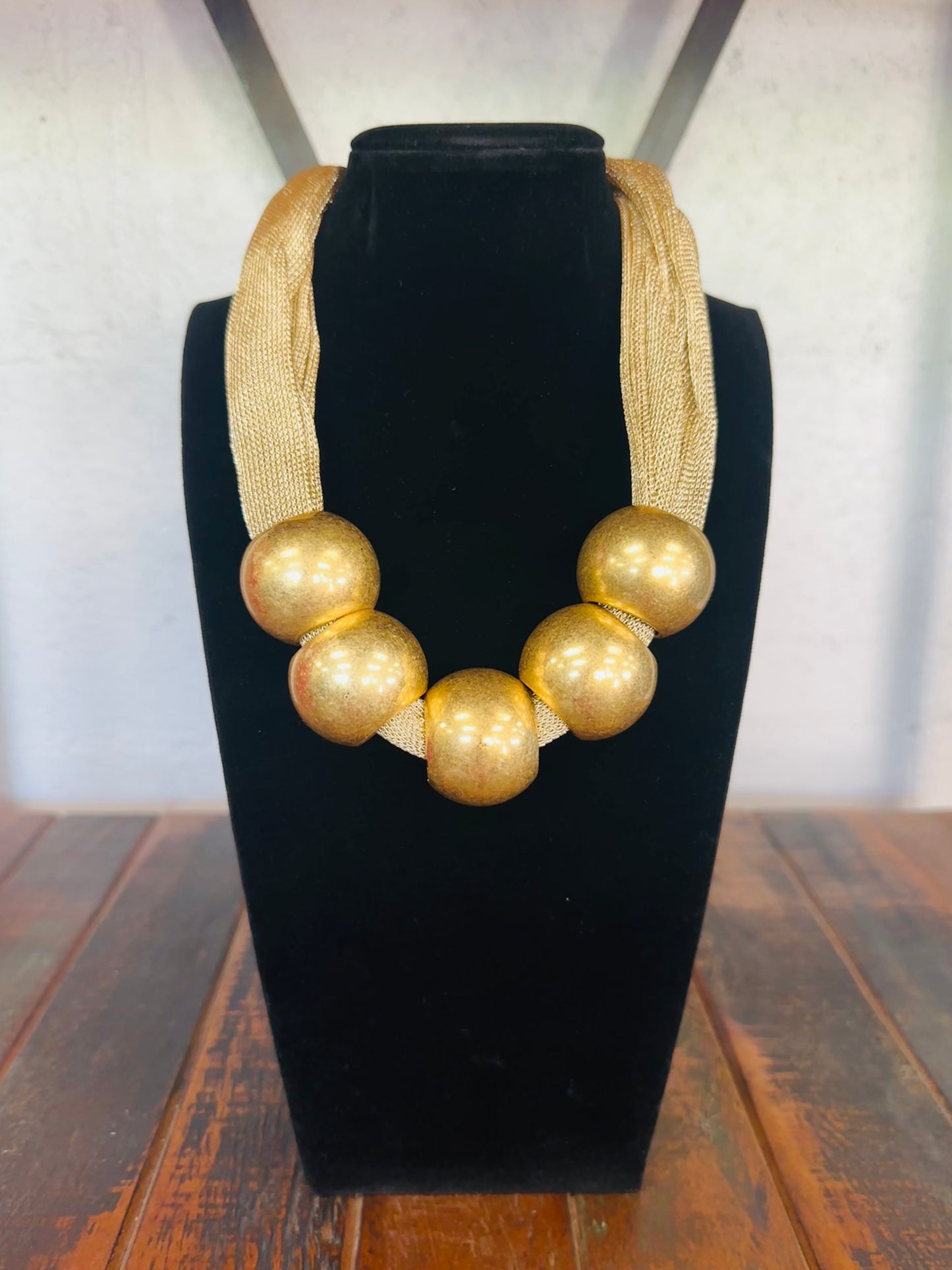 Gold Mesh Fabric Statement Necklace