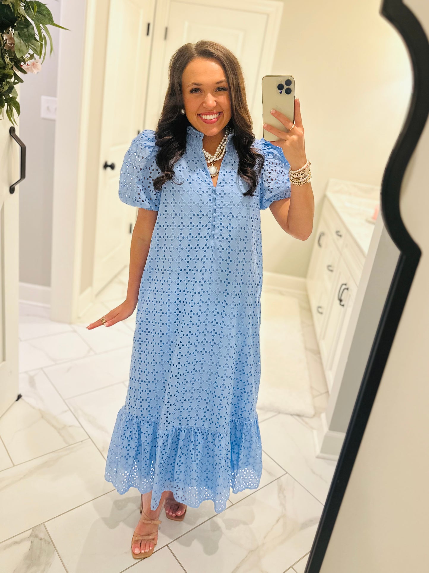 The Liz Light Blue Eyelet Midi Dress