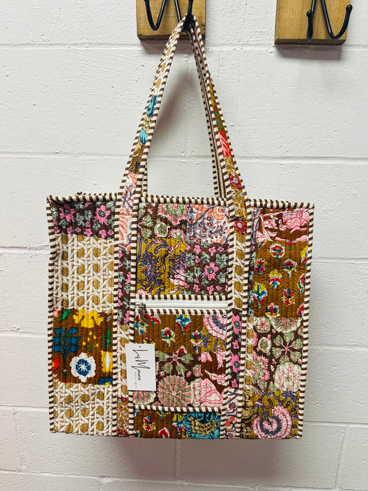 The Brown Multicolor Patchwork Quilted Tote Bag