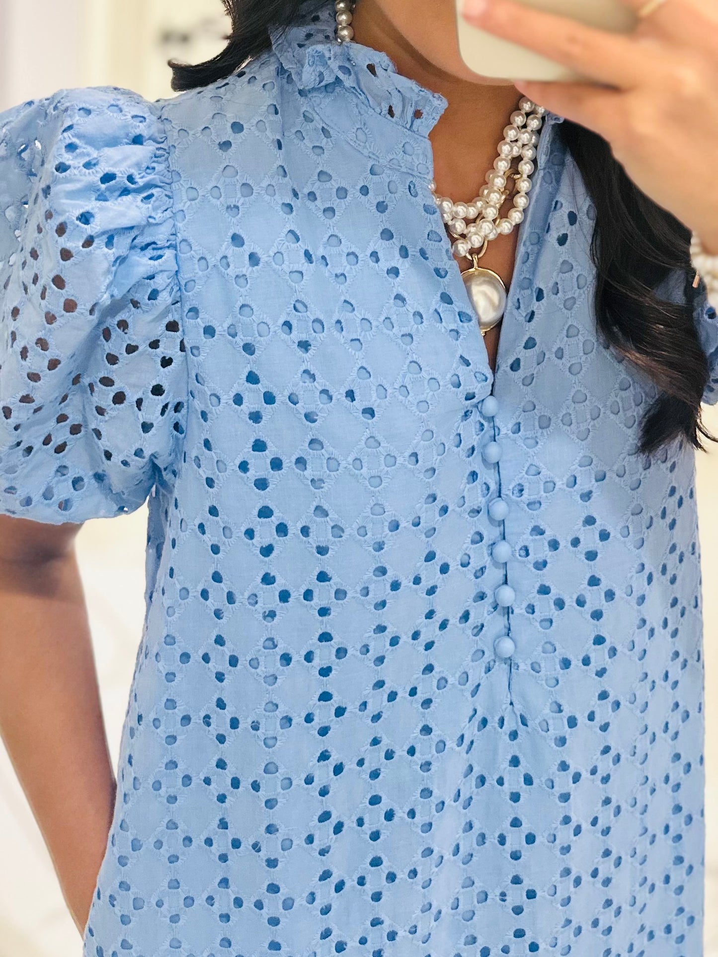 The Liz Light Blue Eyelet Midi Dress