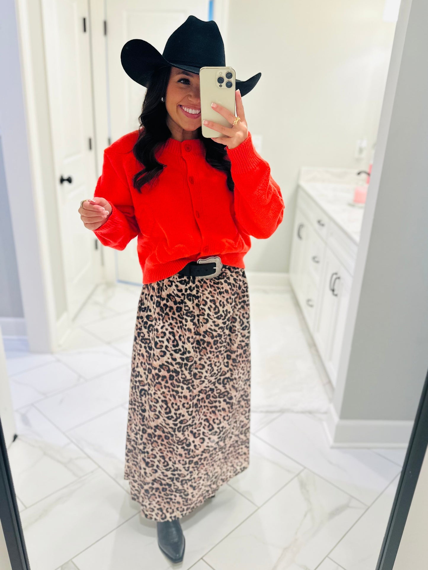 The Amber Leopard Print Midi Skirt