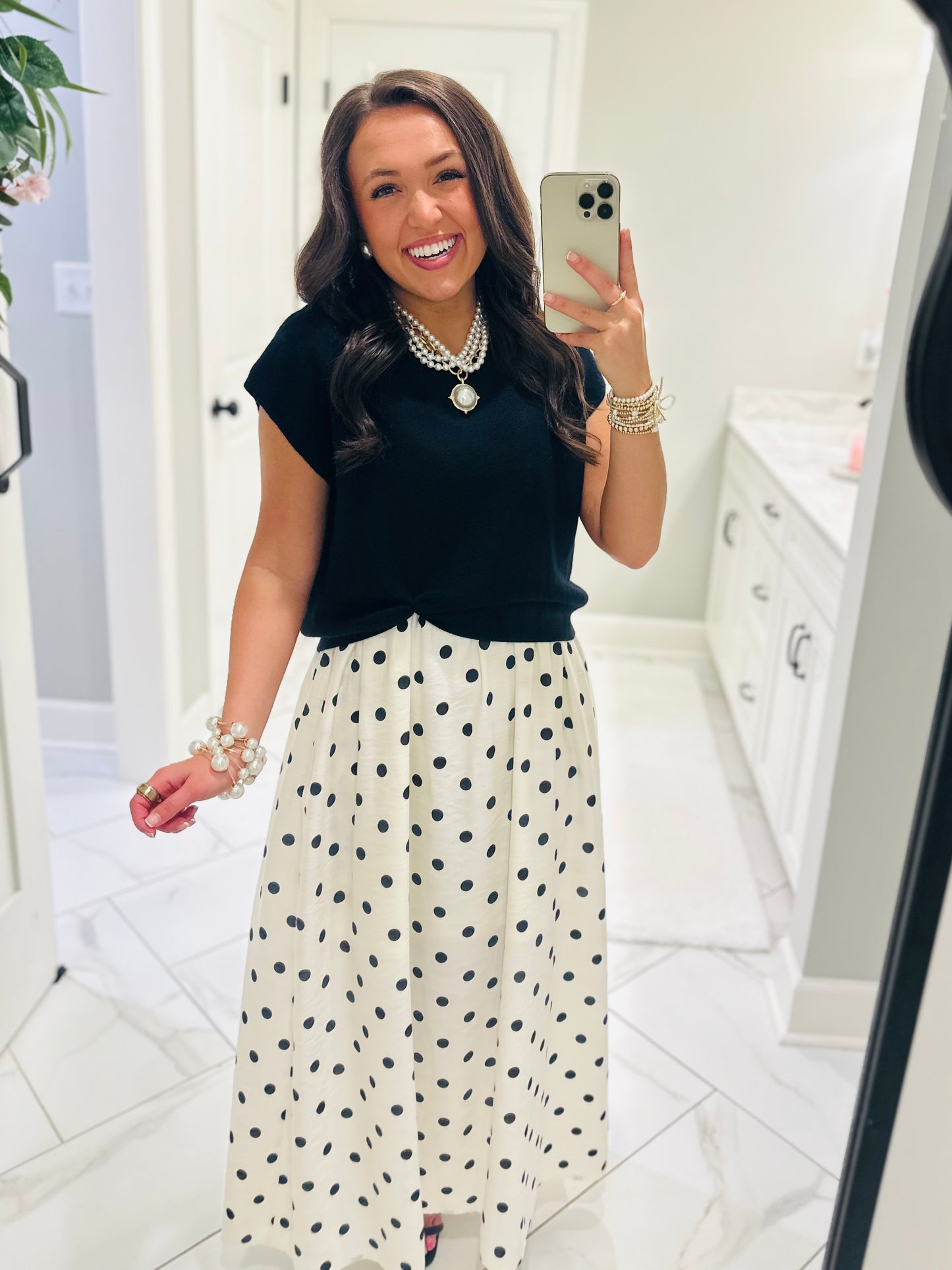 The Lennon Black Layered Polka Dot Midi Dress