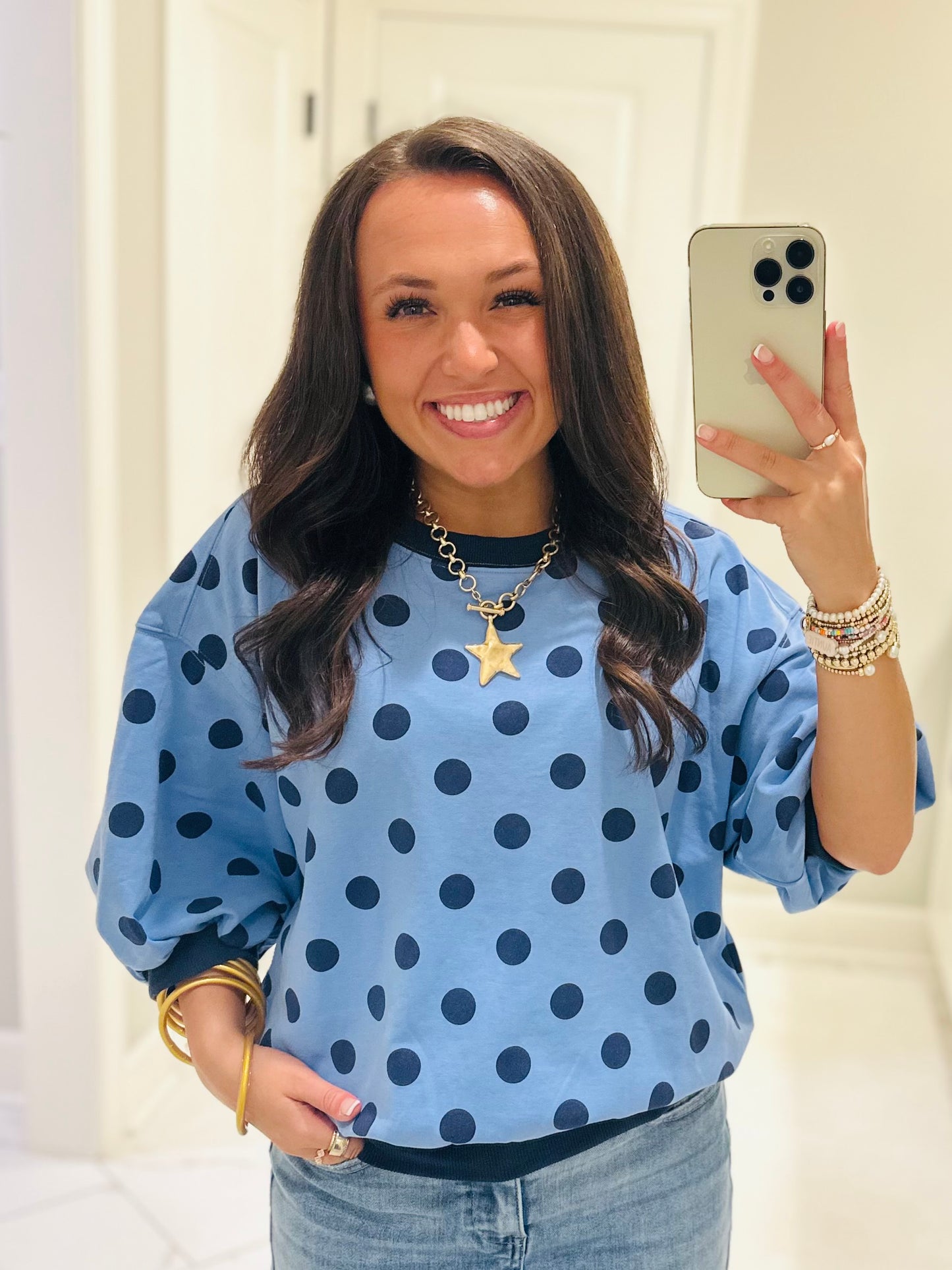 The Ainsley Blue Polka Dot Top