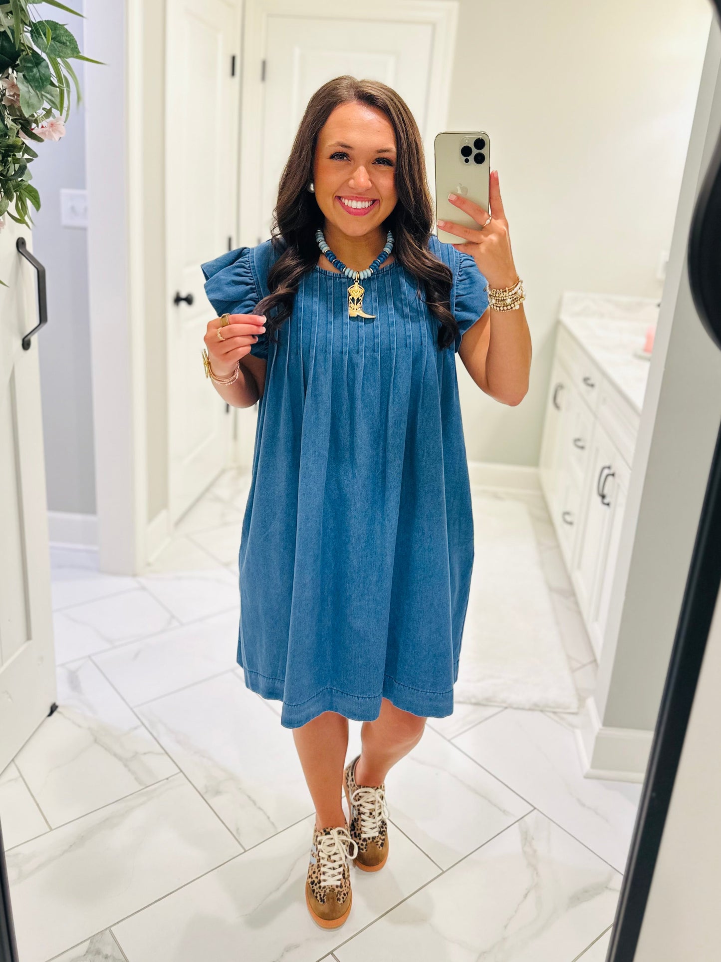 The Lucie Denim Pleated Dress