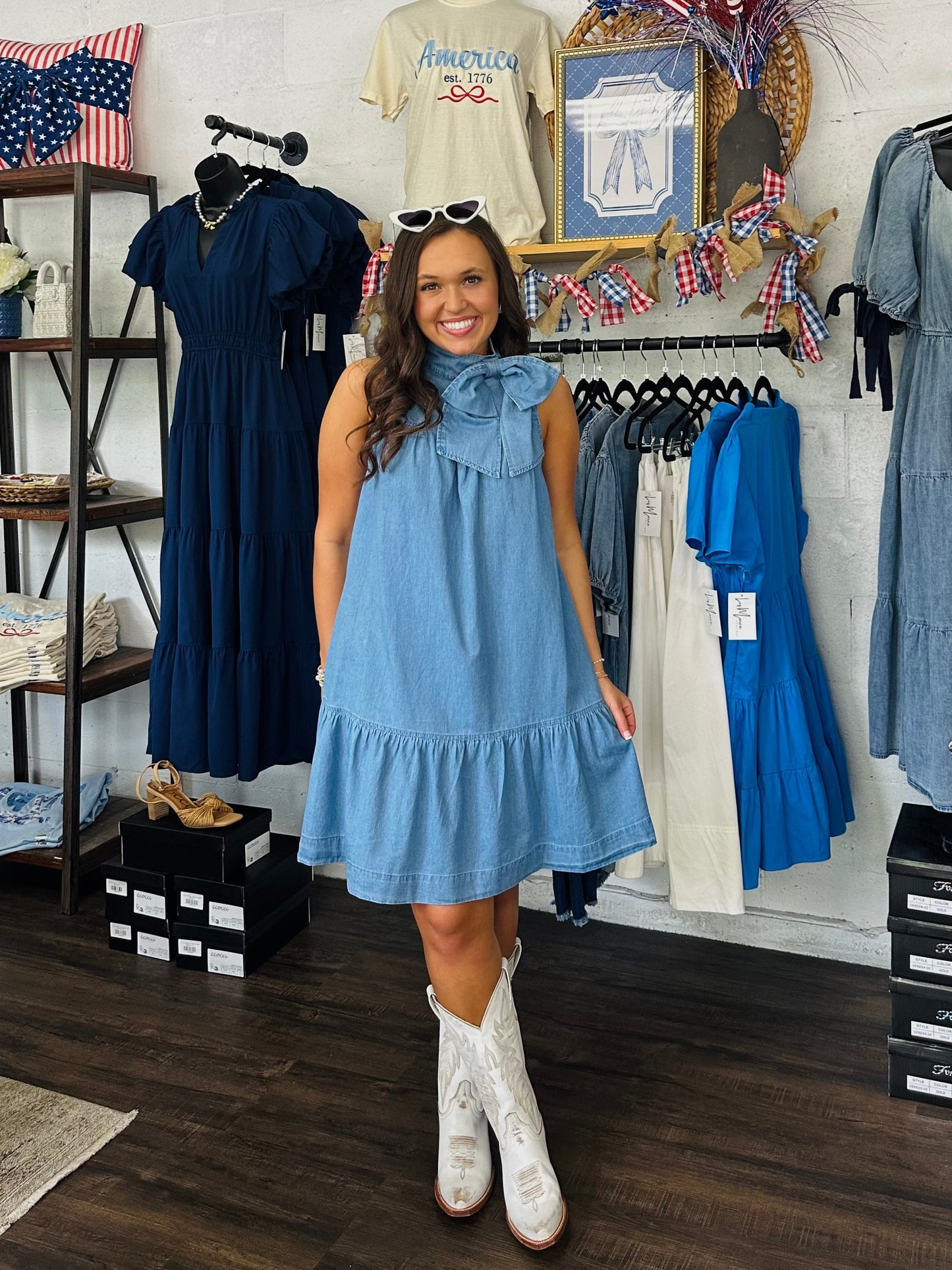 The Skylah Denim Bow Dress