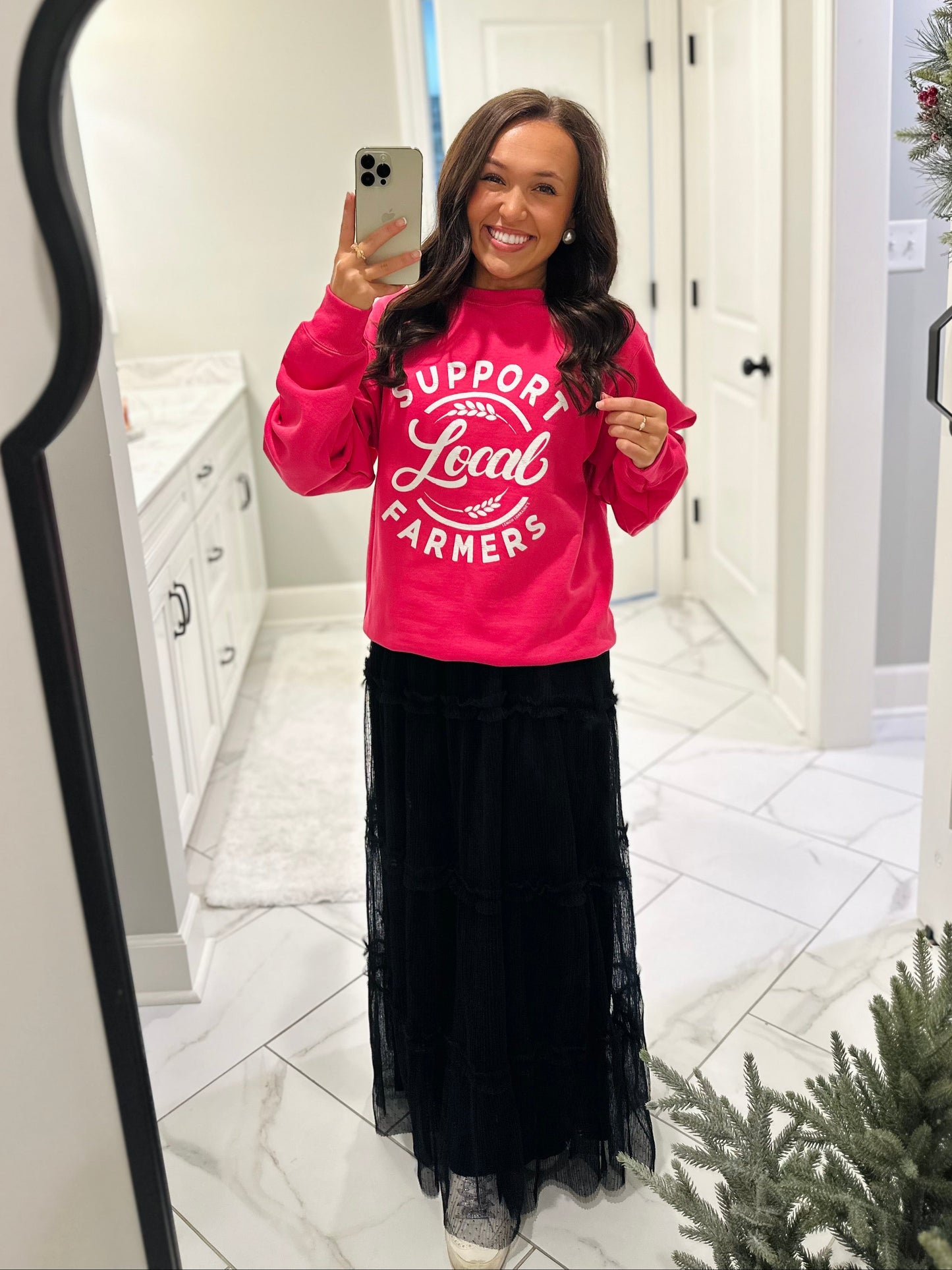 The Support Local Farmers Hot Pink Crewneck