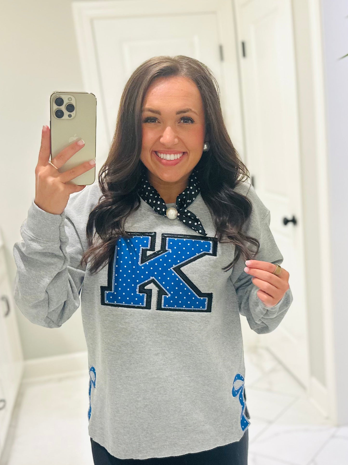 The Kentucky Polka Dot Embroidered Bow Side Sweatshirt