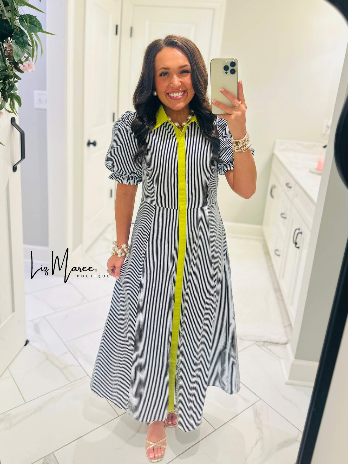 The Remy Navy Striped Midi Dress