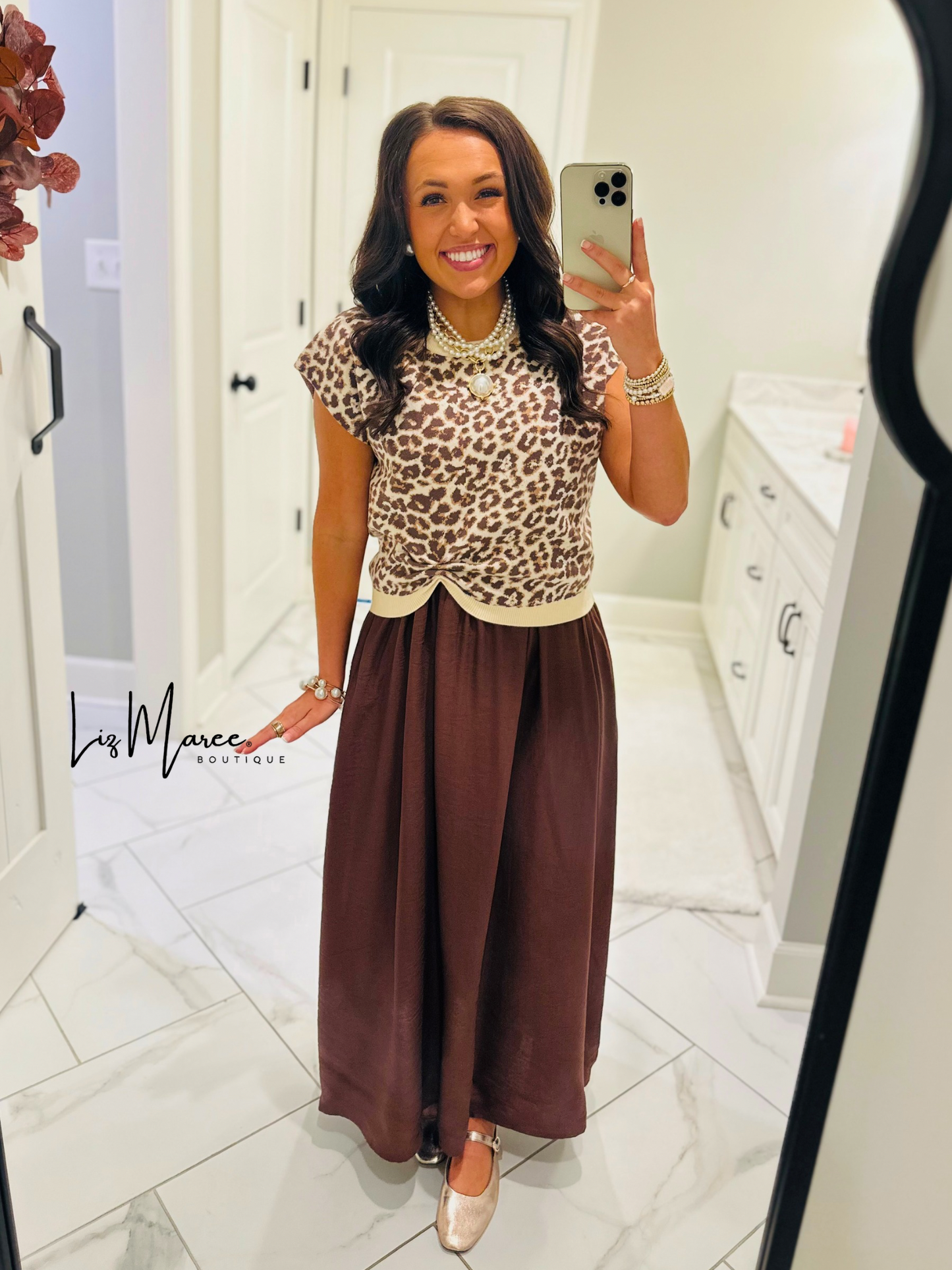 The Chloe Leopard Brown Layered Midi Dress