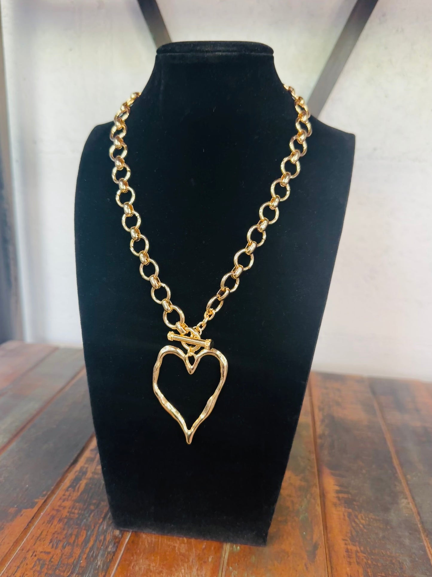 Gold Hammered Heart Necklace