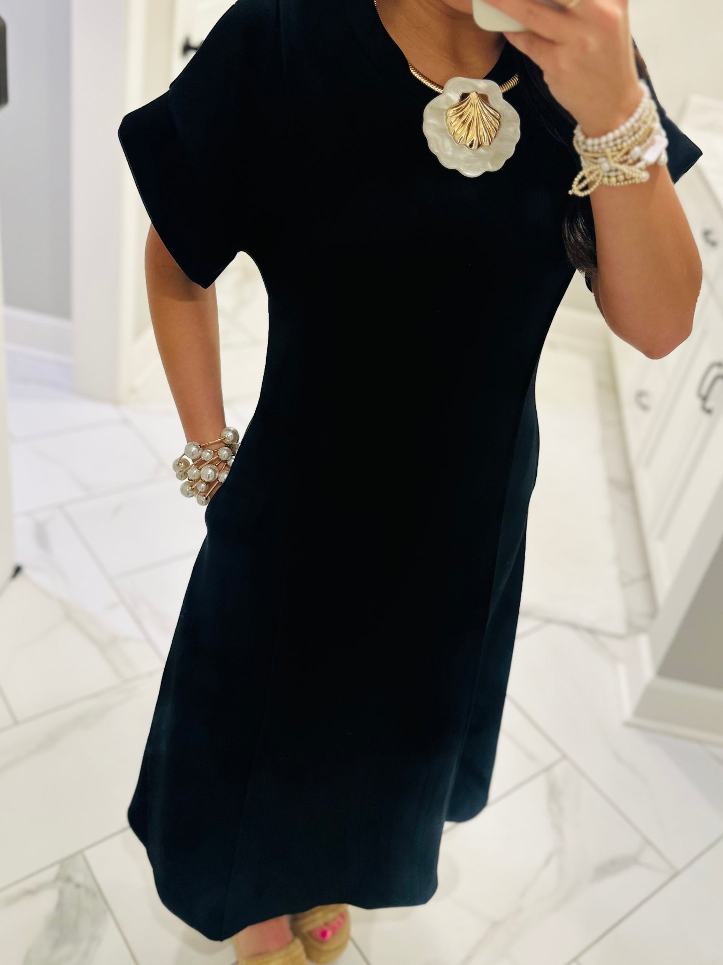 The Jess Black Knit Midi Dress