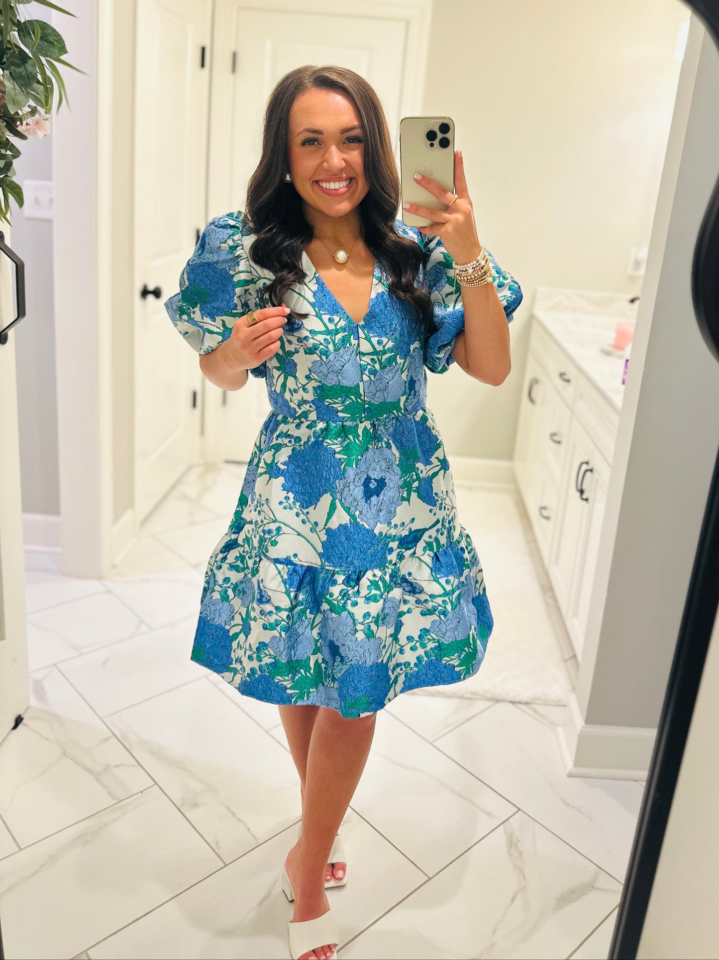 The Willa Blue Floral Jacquard Dress