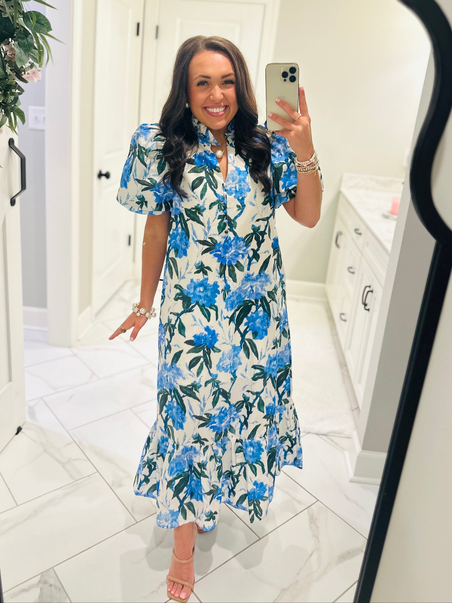 The Jane Blue Floral Midi Dress