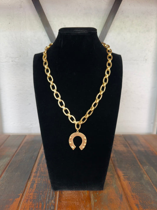 Gold Horseshoe Pendant Chain Necklace