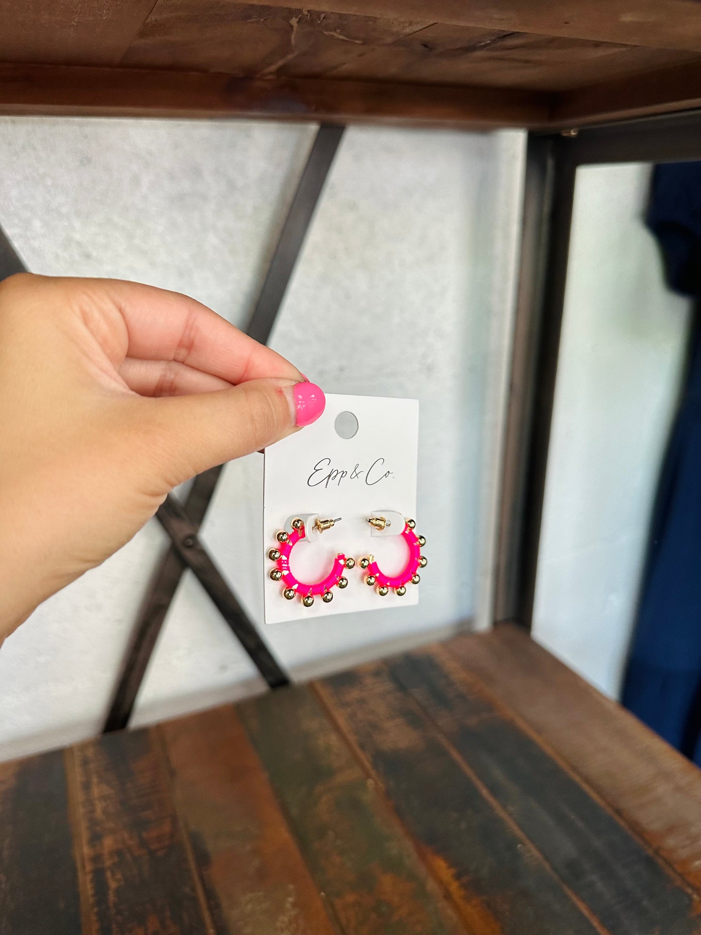 Gold and Pink Stud Hoops