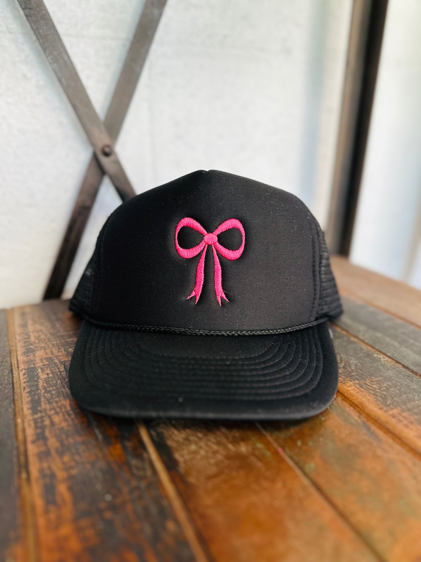 Black Coquette Embroidery Bow Trucker Hat