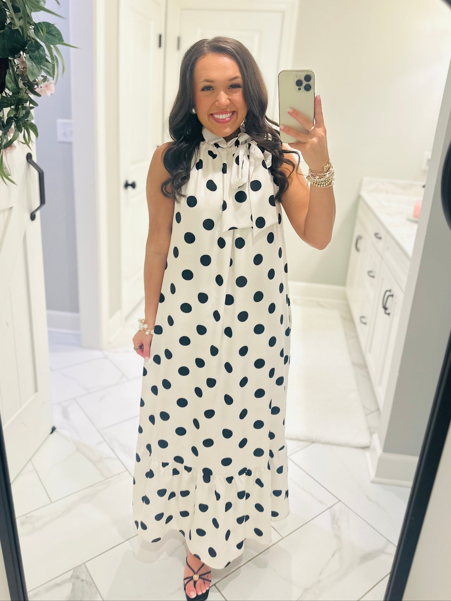 The Belle White + Black Polka Dot Maxi Dress