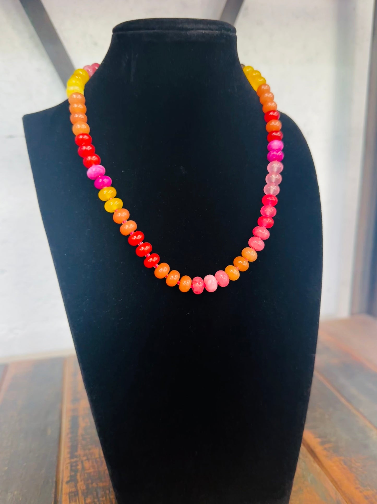 Red Multi Rondelle Stone Necklace