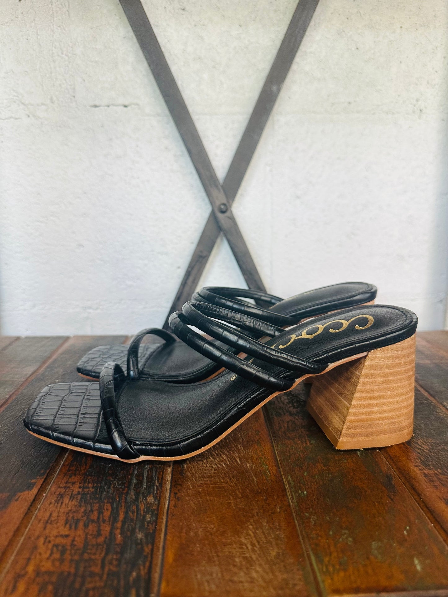 The Heather Black Croc Leather Heel