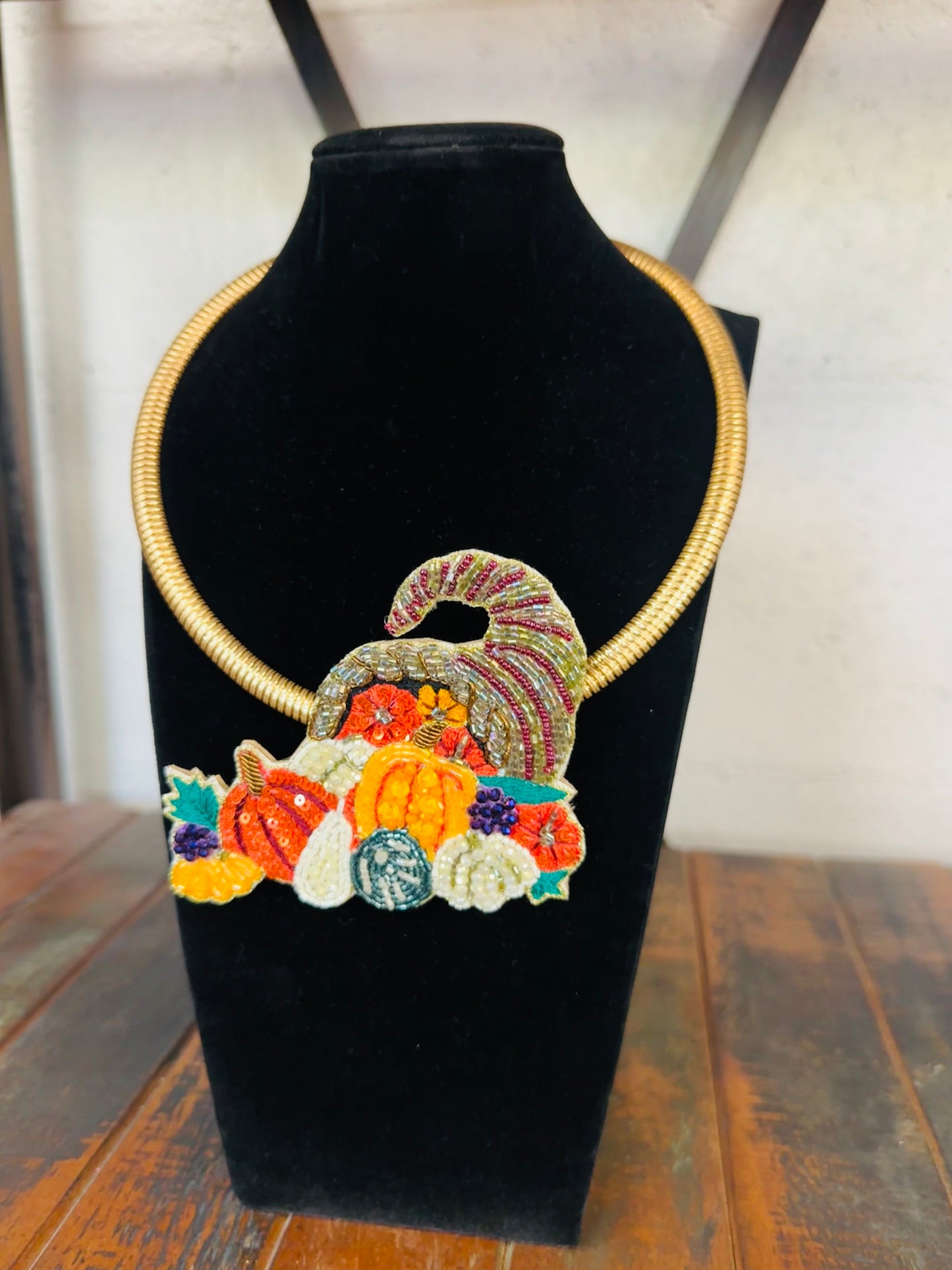 Fall Cornucopia Beaded Collar Necklace
