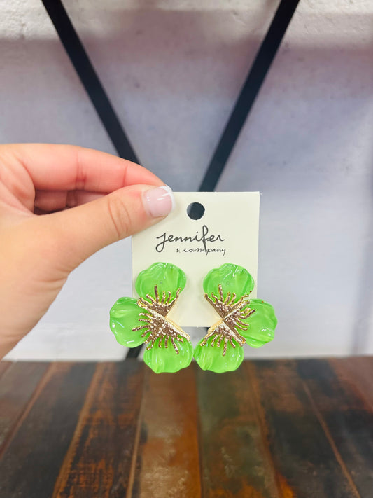 Flower Statement Earring - Green